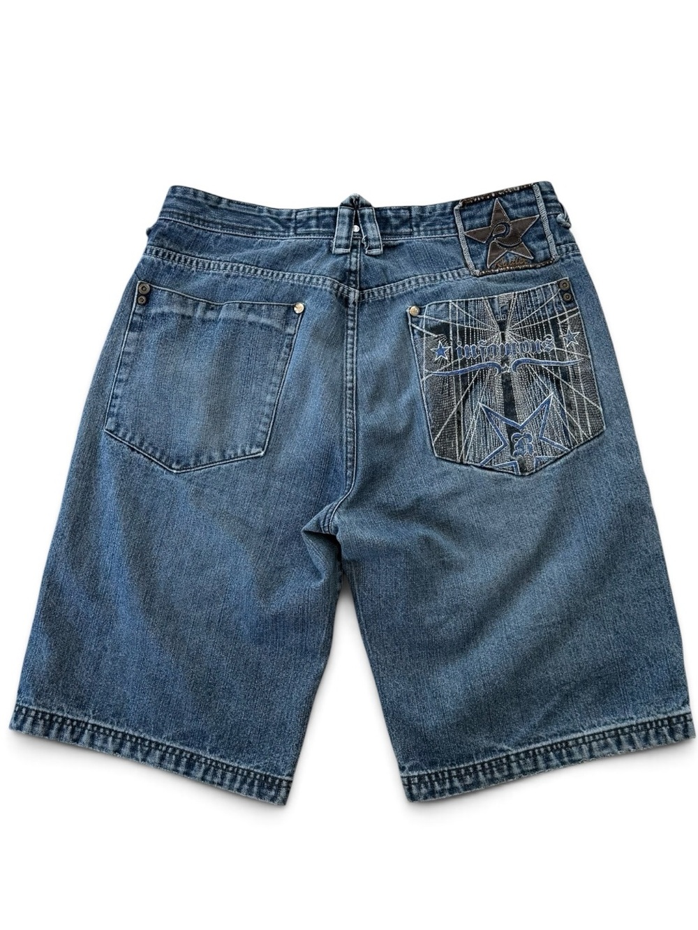Vintage Raider Jean Co. Y2K Baggy Star Embroidered Denim Shorts Size 36